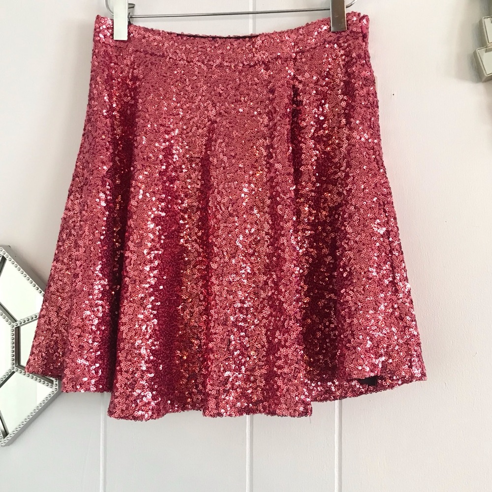 Zara Pink Sequin Flare Skirt XS